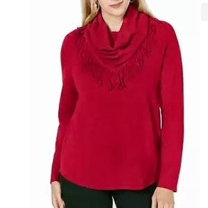 ❤️ SALE NWT Macy's Red Fringe Cowl Neck Pullover Sweater